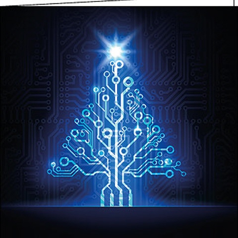 Weihnachtskarten "Tannenbaum Printplatte blau"